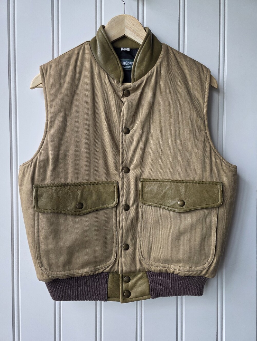 Vintage Beaver Canoe Canvas Button Up Brown Lined Insulated Outdoors Vest Small
